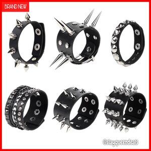 Punk Rock Faux Leather Studded Bracelet Set Adjustable Cuff Wristbands